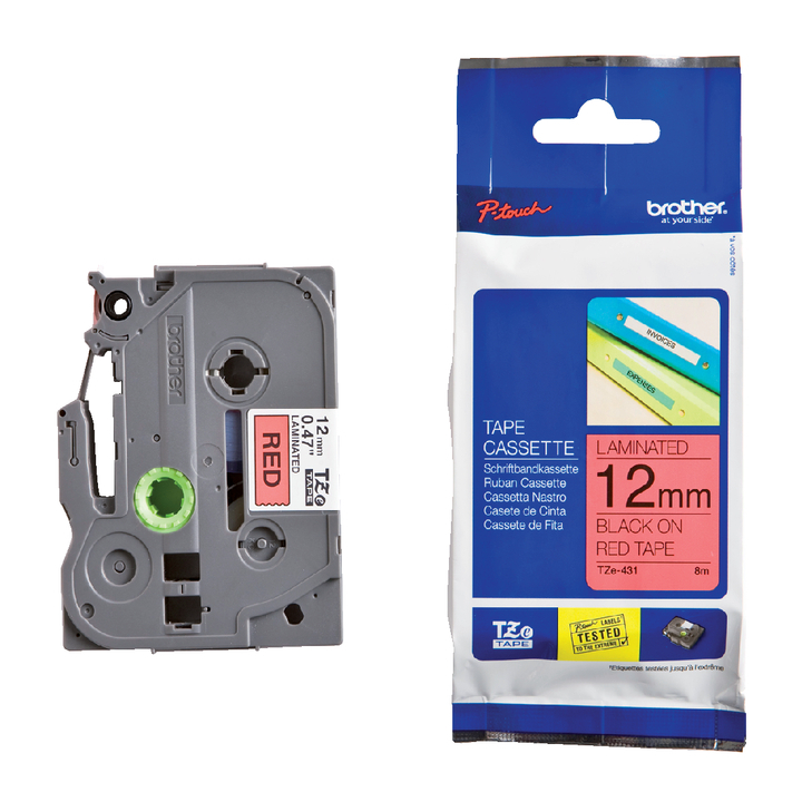 Lettertape brother p-touch tz431 12mm rood/zwart(tz-431) - 0