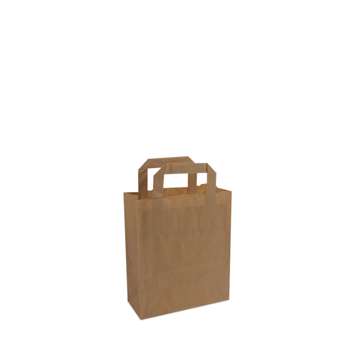 Draagtas, papier, 18+8x22cm, platte lus, bruin (250 stuks) - 0