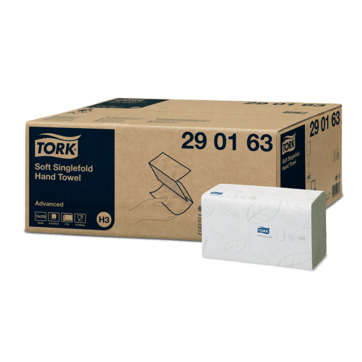 Tork Advanced | Papieren Handdoekjes | 23x24.8cm | 2-Laags | H3 | Wit | 290163 (3.750 stuks) - 0