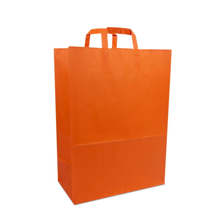 Draagtas, papier, 32+17x44cm, platte lus, oranje (250 stuks) - 0