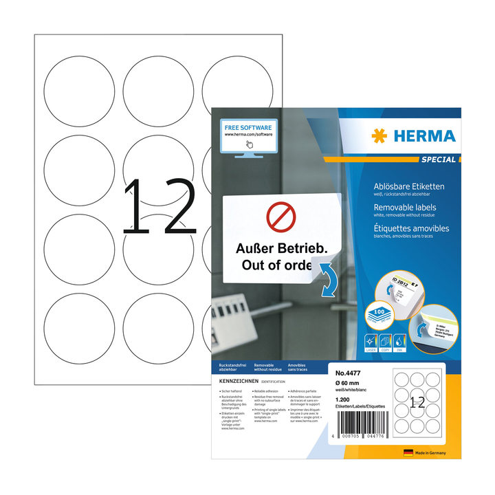 Etiket herma 4477 60mm wit 1200 etiketten(4477) - 0