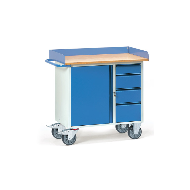 Werkplaatswagen met 4 lades en werkblad met rand, 985x590mm - 0