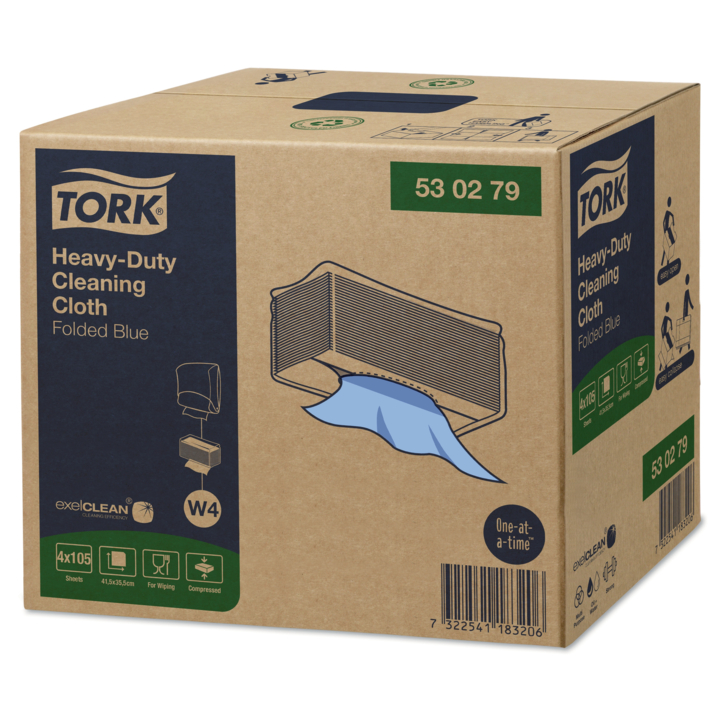 Tork Heavy-Duty | Gevouwen Reinigingsdoek | 41,5x35,5cm | 1-Laags | W4 | Blauw | 530279 (420 stuks) - 2