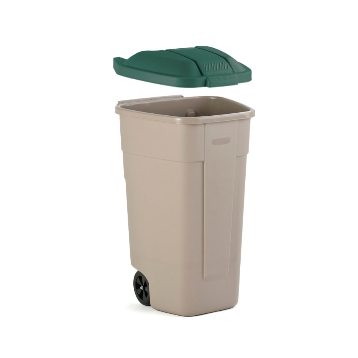 Afvalcontainer, 100 liter, beige/groen, VB 002900 - 1
