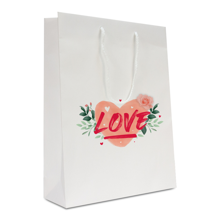 papieren valentijn tassen - Love 25+11x33cm, wit, (100st) - 0