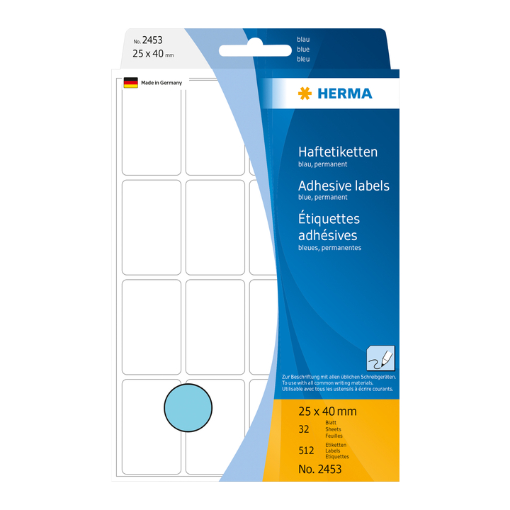 Etiket herma 2453 25x40mm 512st blauw - 0