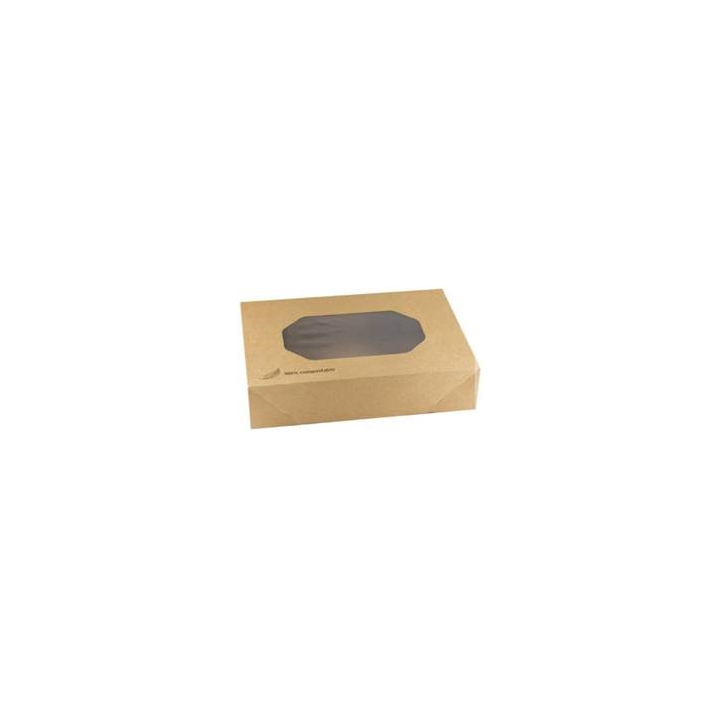 Cateringdoos, bruin kraft met venster, 36x25x8cm (50 stuks) - 0