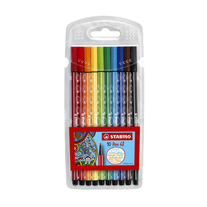 Fineliner stabilo 68 plastic etui 10st ass - 0