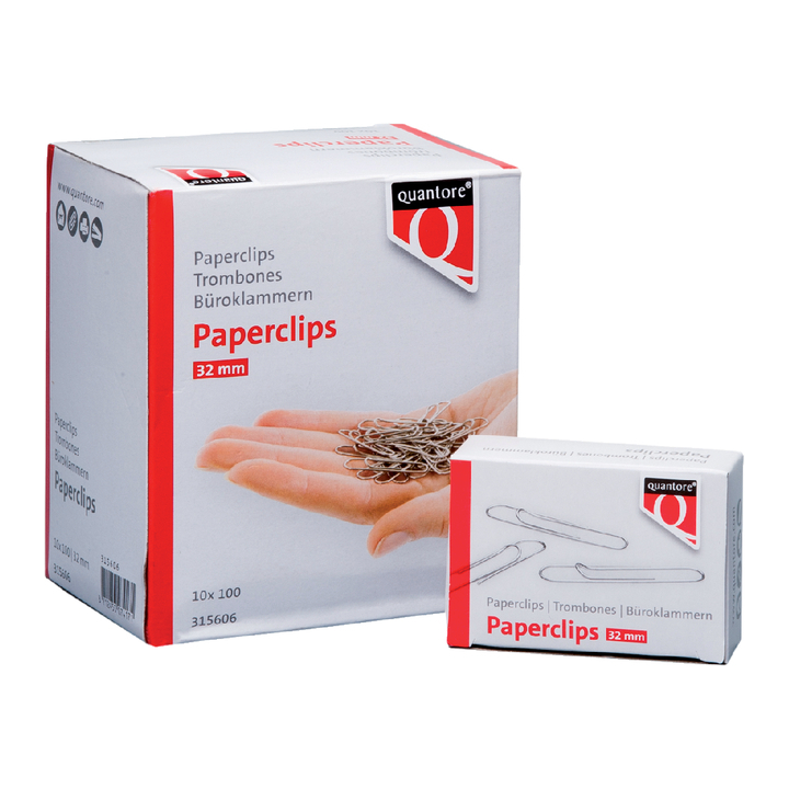Quantore, paperclip R2, 32mm, kort, 315606 (100 stuks) - 0