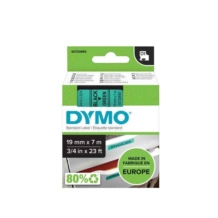 Lettertape dymo 45809 2000/5500 19mmx7m gn/zwart - 0