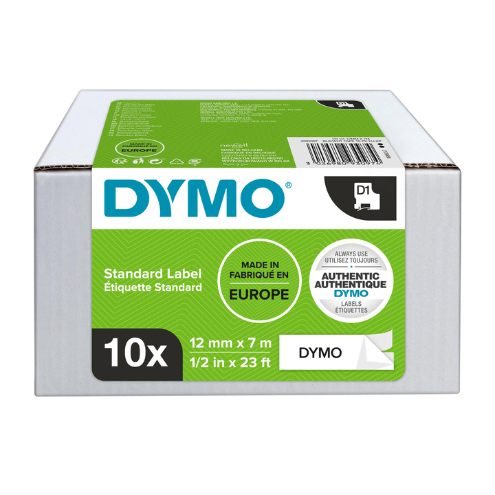 Labeltape dymo 45013 12mmx7m d1 wit/zwart(2093097) stuk/10 - 0