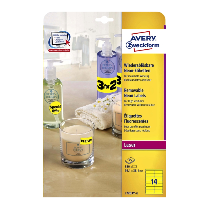 Etiket avery l7263y-25 99.1x38.1mm neon geel 340st - 0