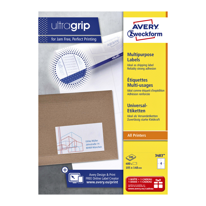Etiket avery zweck 3483 105x148mm 400st - 0