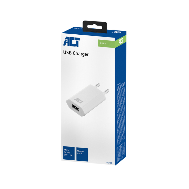 Oplader act usb 1a 5w wit(ac2105) - 1