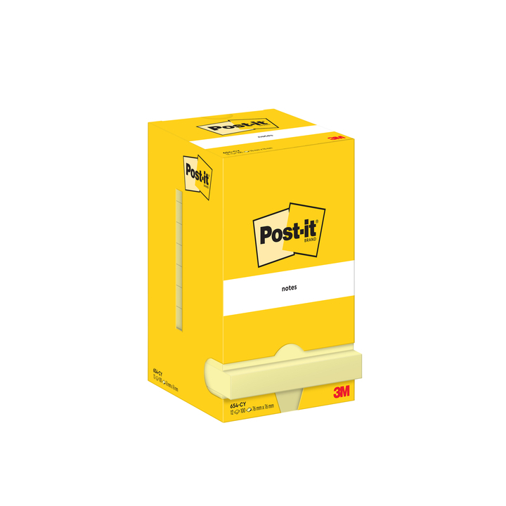 Memoblok 3m post-it 654 76x76mm geel doos/12 st - 0