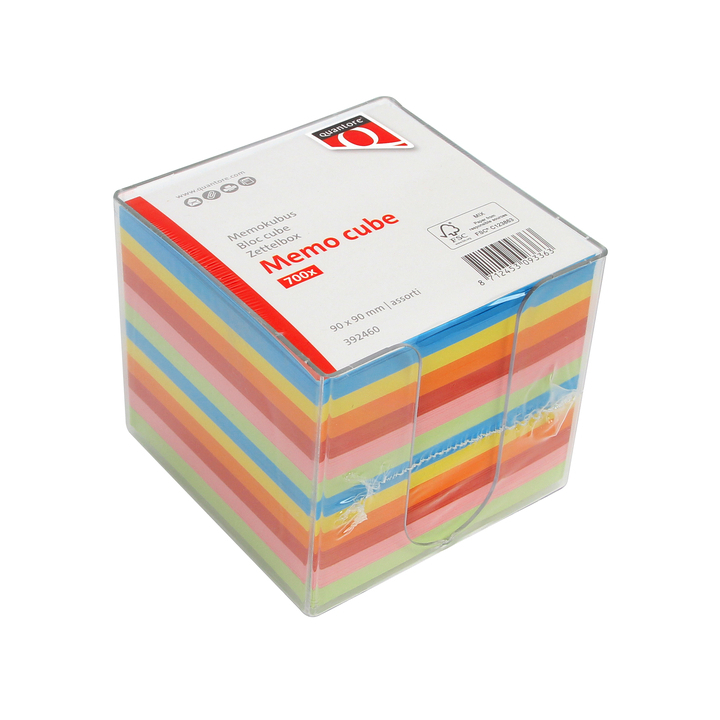 Memokubus 90x90mm 700v transparant assorti kleuren(500257) - 0
