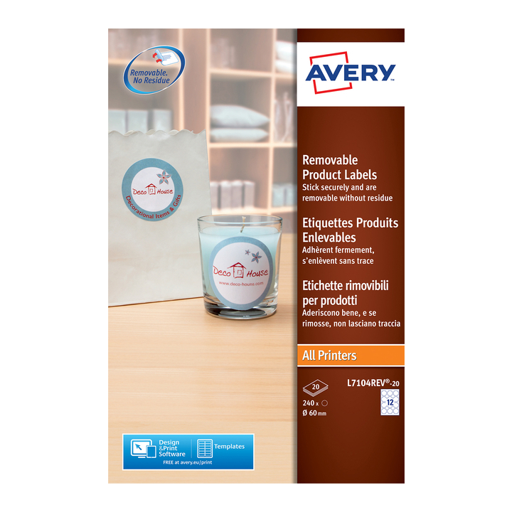 Etiket avery l7104rev-20 60mm wit 240st(l7104rev-20) - 0