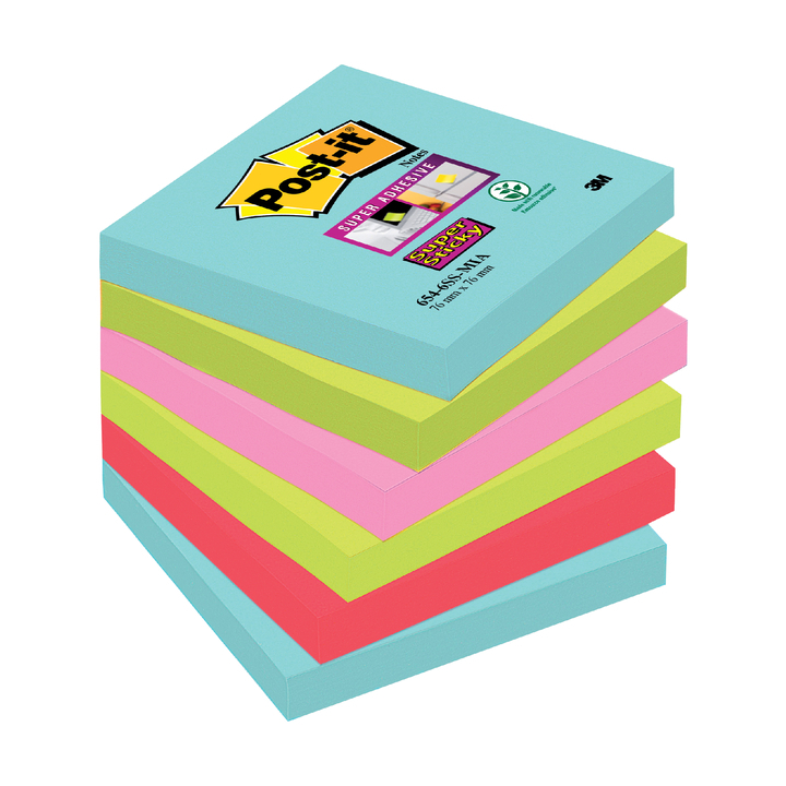 Memoblok 3m post-it 654 super sticky 76x76mm miami(654-ssmi) - 0