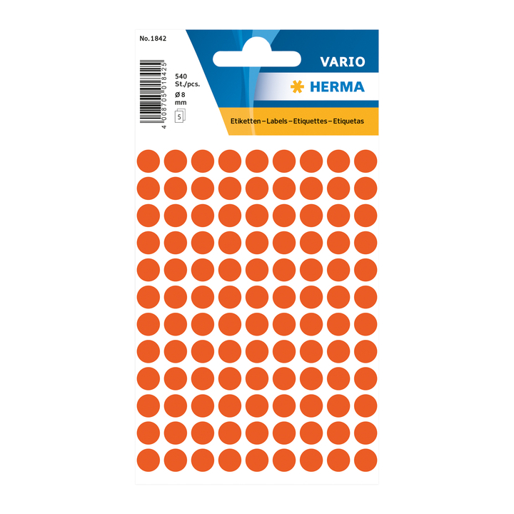 Etiket herma 1842 rond 8mm 540st rood - 0