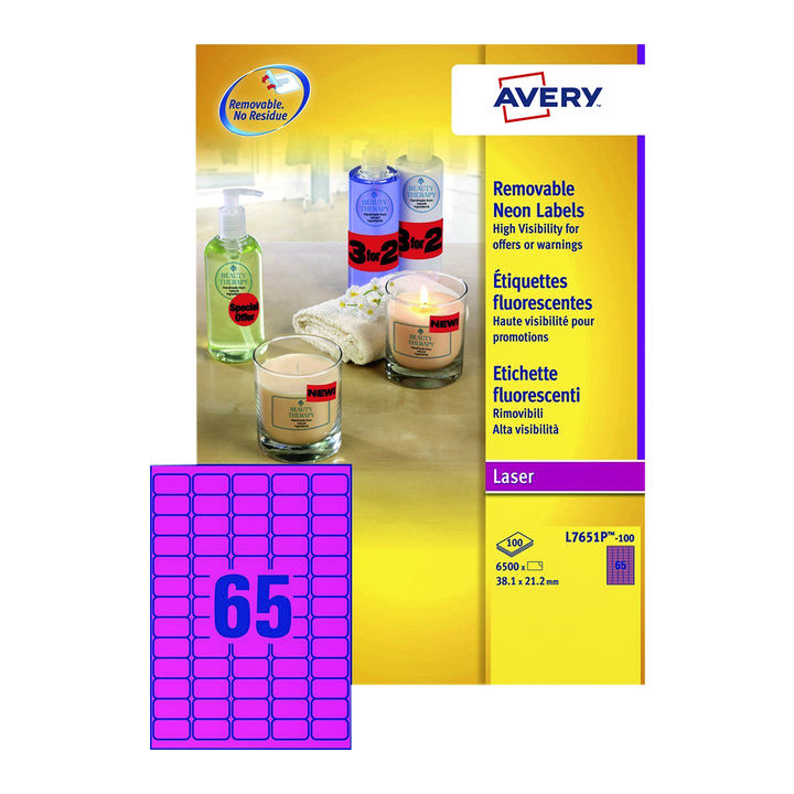 Etiket avery l7651pf-100 38.1x21.2mm neon roze - 0