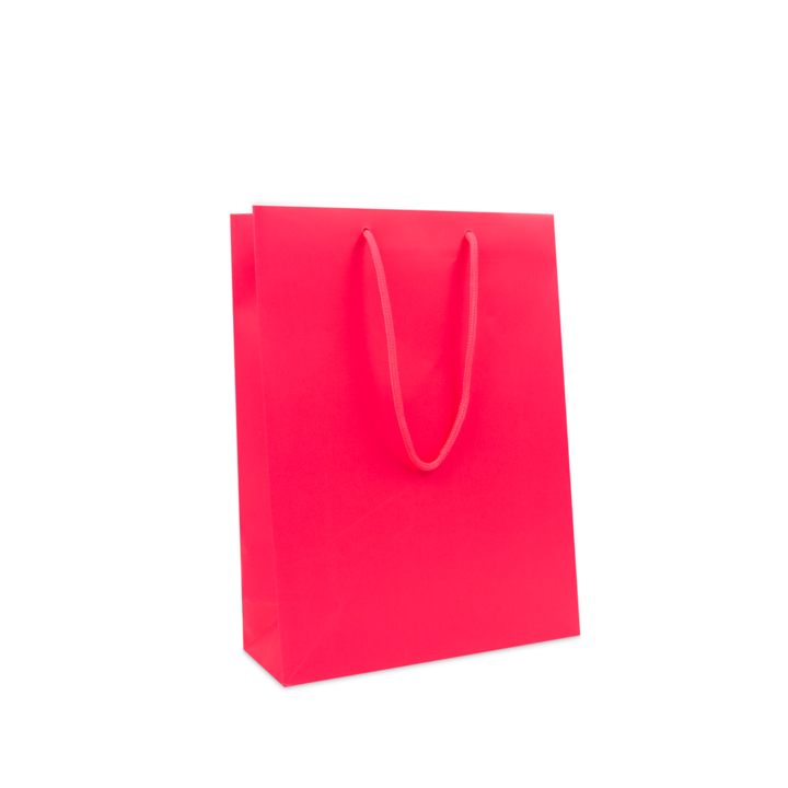 Luxe draagtas, papier, 30+10x40cm, fluor mat roze (100 stuk) - 0