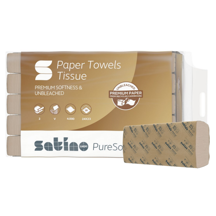 Satino PureSoft | Papieren Handdoekjes | 23x24cm | 2-Laags | PT3 | Soft Beige | 277540 (4.000 stuks) - 0