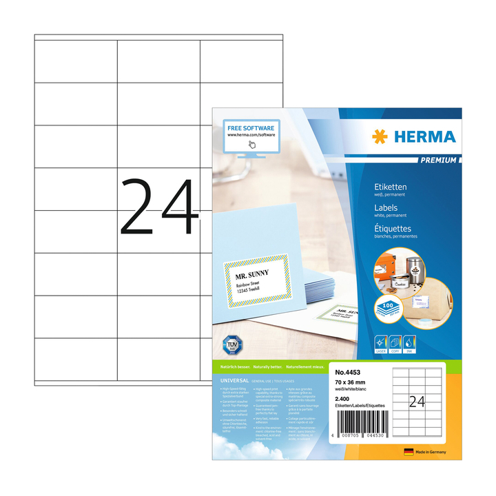Etiket herma superprint 4453 70x36mm 2400st - 0