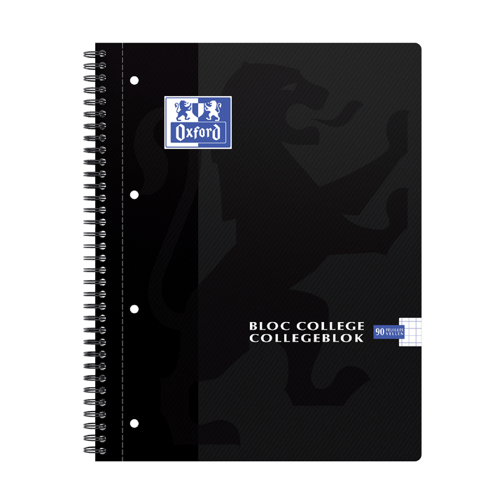 Collegeblok oxford a4+ 4r ruit 5mm 90vel zwart(400075533) - 0