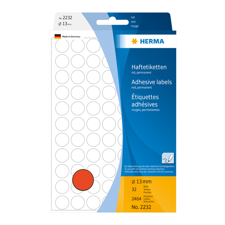 Etiket herma 2232 rond 13mm rood 2464st - 0