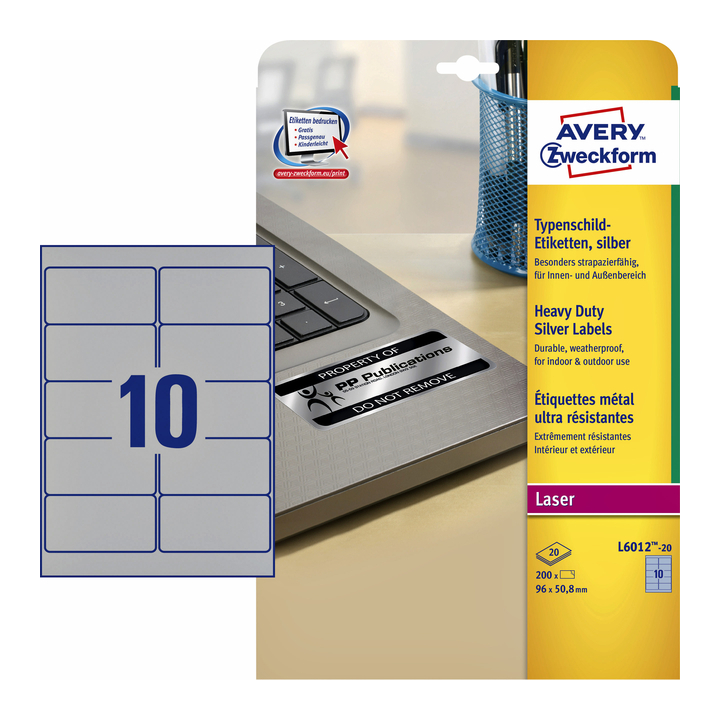 Etiket avery l6012-20 96x50.8mm zilver 200st - 0