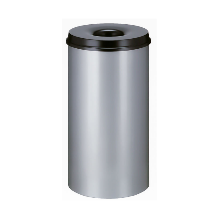 Metalen papierbak, vlamdovend, 50 liter, aluminium/zwart, VB 105000 - 0