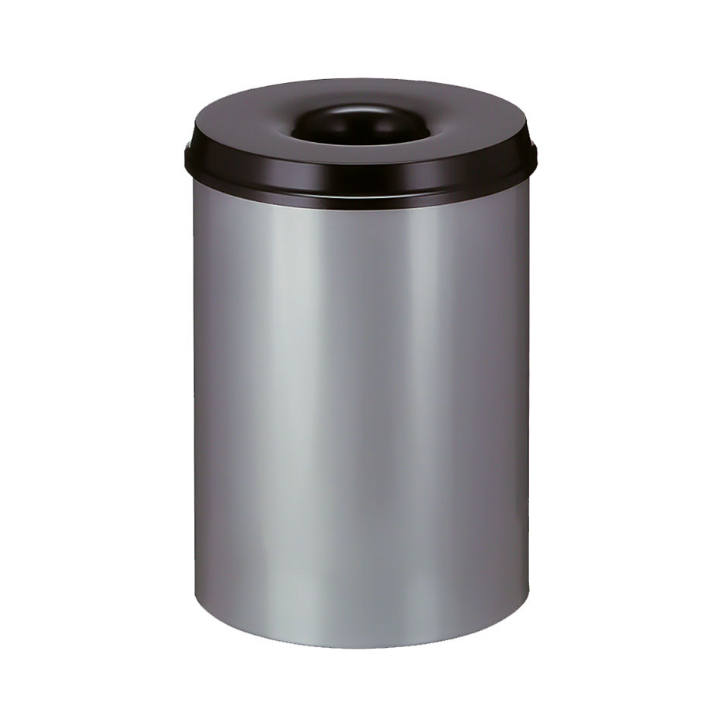 Metalen papierbak, vlamdovend, 30 liter, aluminium/zwart,VB 103000 - 0