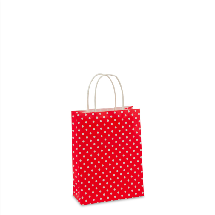 Tas papier, gedraaid koord, 14+7x19cm, rood-wit stip (250st) - 0
