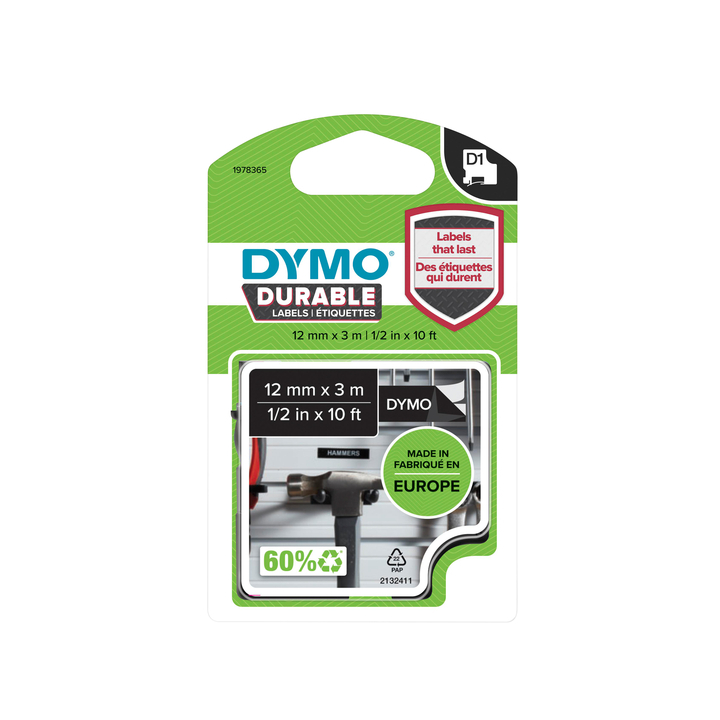 Labeltape dymo labelmanager d1 polyester 12mm zw(1978365) - 0