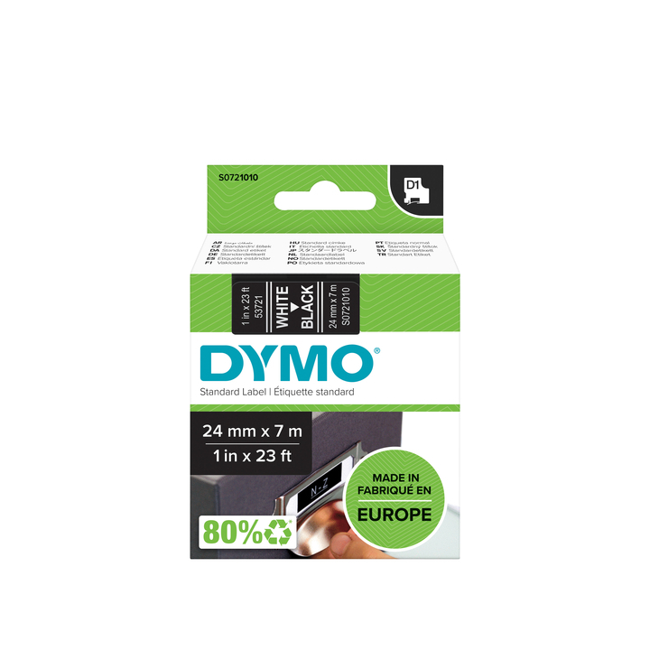 Lettertape dymo 53721 d1 24mmx7m poly wit/zwart - 0