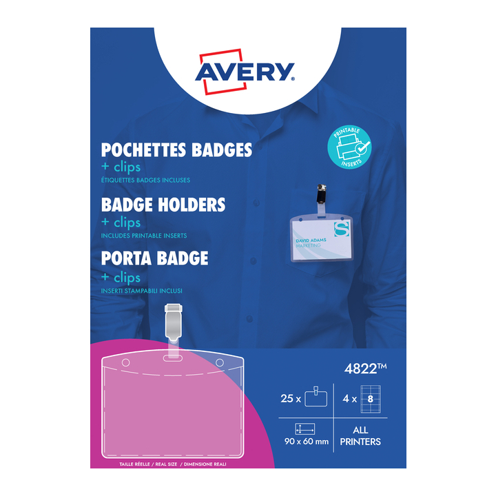 Badge avery 4822 met clip + insteekkaarten 60x90mm(4822) - 0