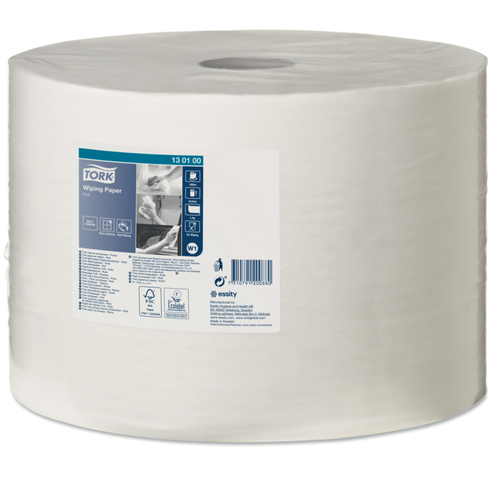 Tork Wiping | Industrierol Poetspapier | 1000 Meter | 1-Laags | W1 | Wit | 130100 (1 stuk) - 0