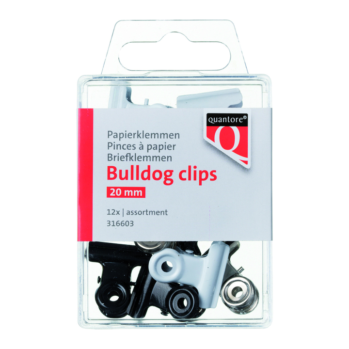 Papierklem bulldog quantore 20mm assorti blis/12 - 0