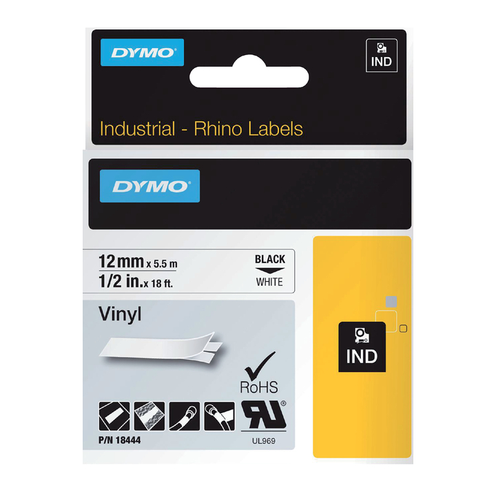 Lettertape dymo 18444 rhino vinyl 12mmx5.5m wt/zw(s0718600) - 0