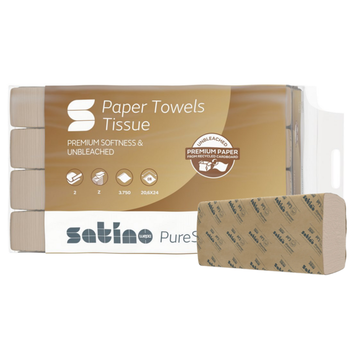 Satino PureSoft | Interfold Papieren Handdoekjes | 24x20,6cm | 2-Laags | PT2 | Soft Beige | 277530 (3.750 stuks) - 0