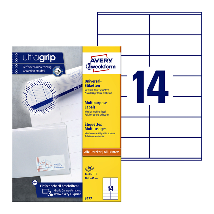 Etiket avery zweck 3477 105x41mm 1400st - 0