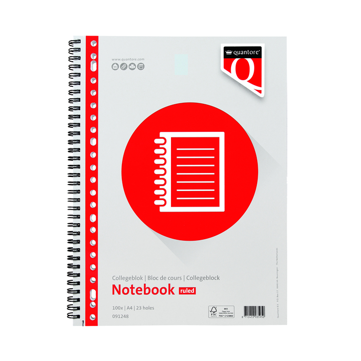 Quantore, collegeblok A4, 23-gaats, 100 vel, lijn, 091248 - 0