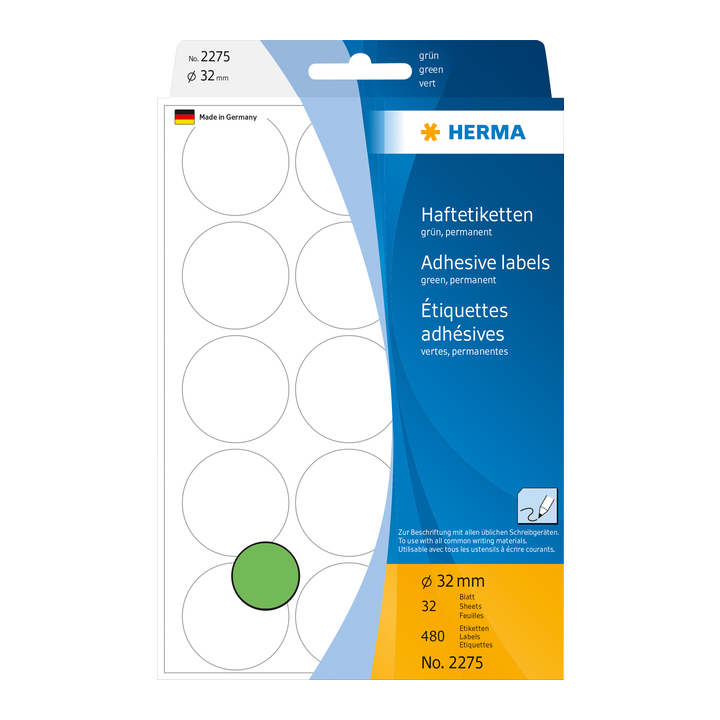 Etiket herma 2275 rond 32mm 480st groen - 0