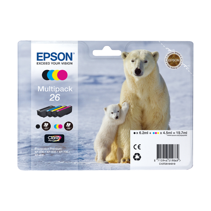 Inkcartridge epson t26164010 zwart + 3 kleur(c13t26164010) - 0