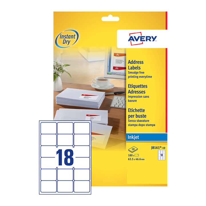 Etiket avery j8161-10 63.5x46.6mm 180st - 0