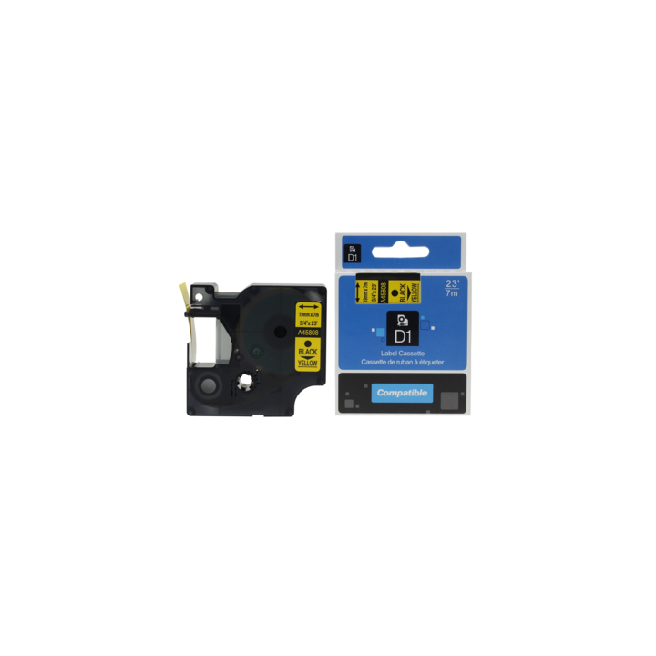 Compatible Lettertape dymo 45808  19mmx7m geel/zwart - 0