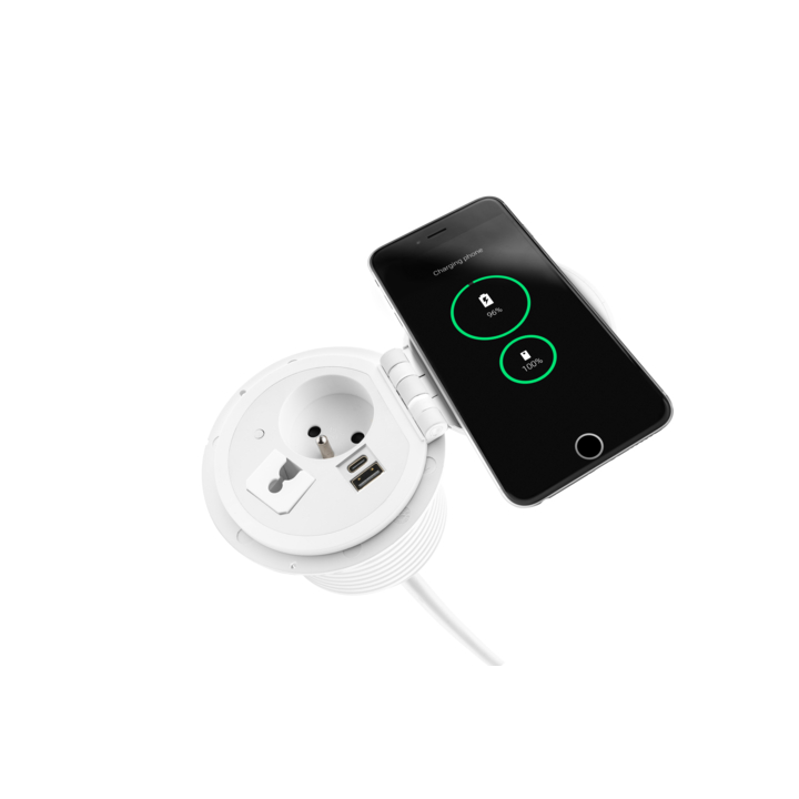 Filex, QI Power-Spot, 1x 230V Frans, 1x USB A+C, Wit - 0