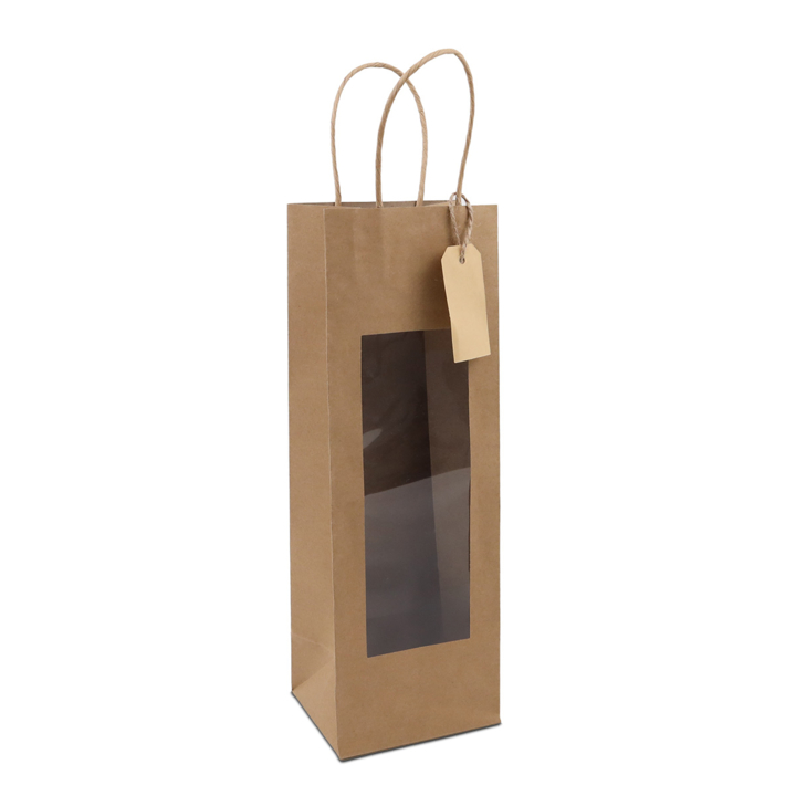Cadeau-tas, 12+10x35cm, venster en label, bruin (100 stuks) - 0