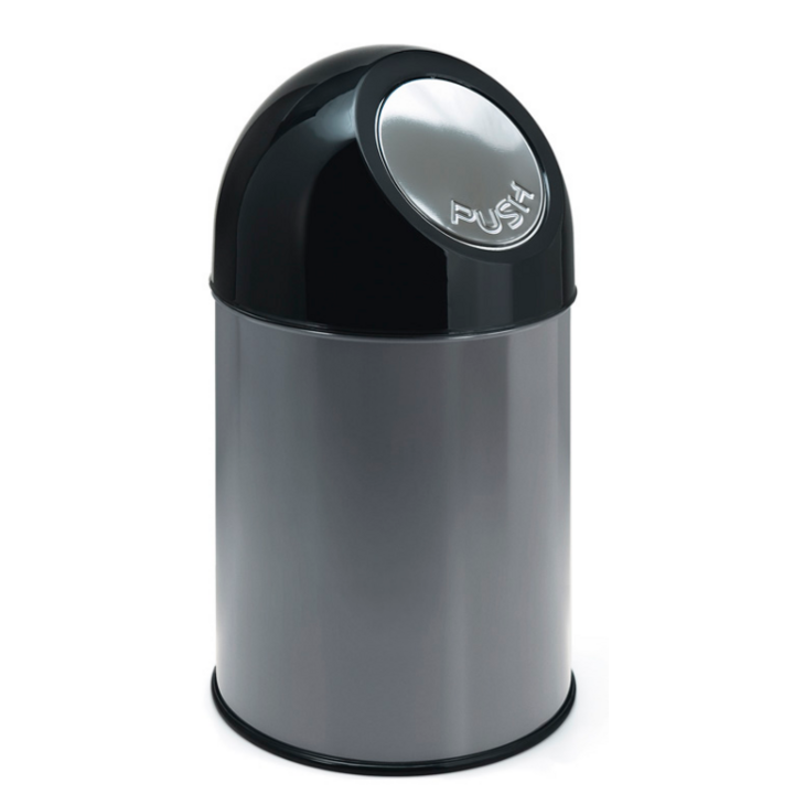 Afvalbak met pushdeksel, 30 liter, metallic/zwart, VB 460001 - 0
