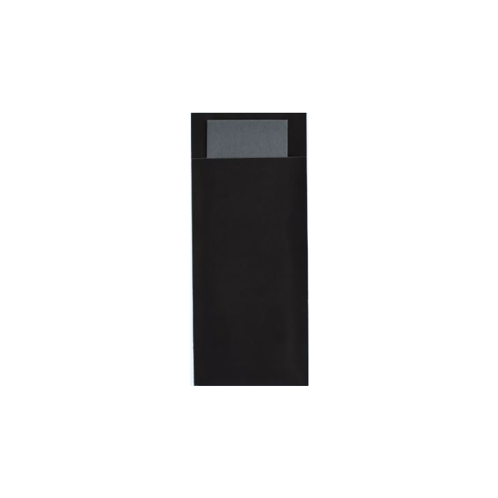 Bestekzakjes, 8.5x20.2cm, zwart, grijs servet (500 stuks) - 0